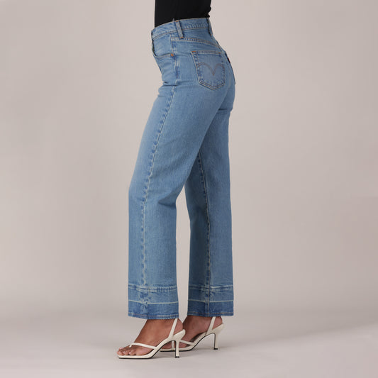 LEVI'S® WOMEN'S RIBCAGE STRAIGHT ANKLE JEANS - MED INDIGO - WORN IN