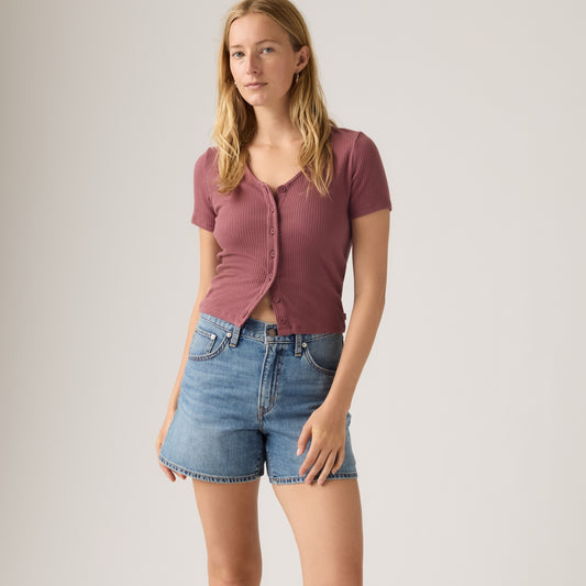 LEVI'S® WOMEN'S CINCH MID-THIGH SHORTS - MED INDIGO - WORN IN