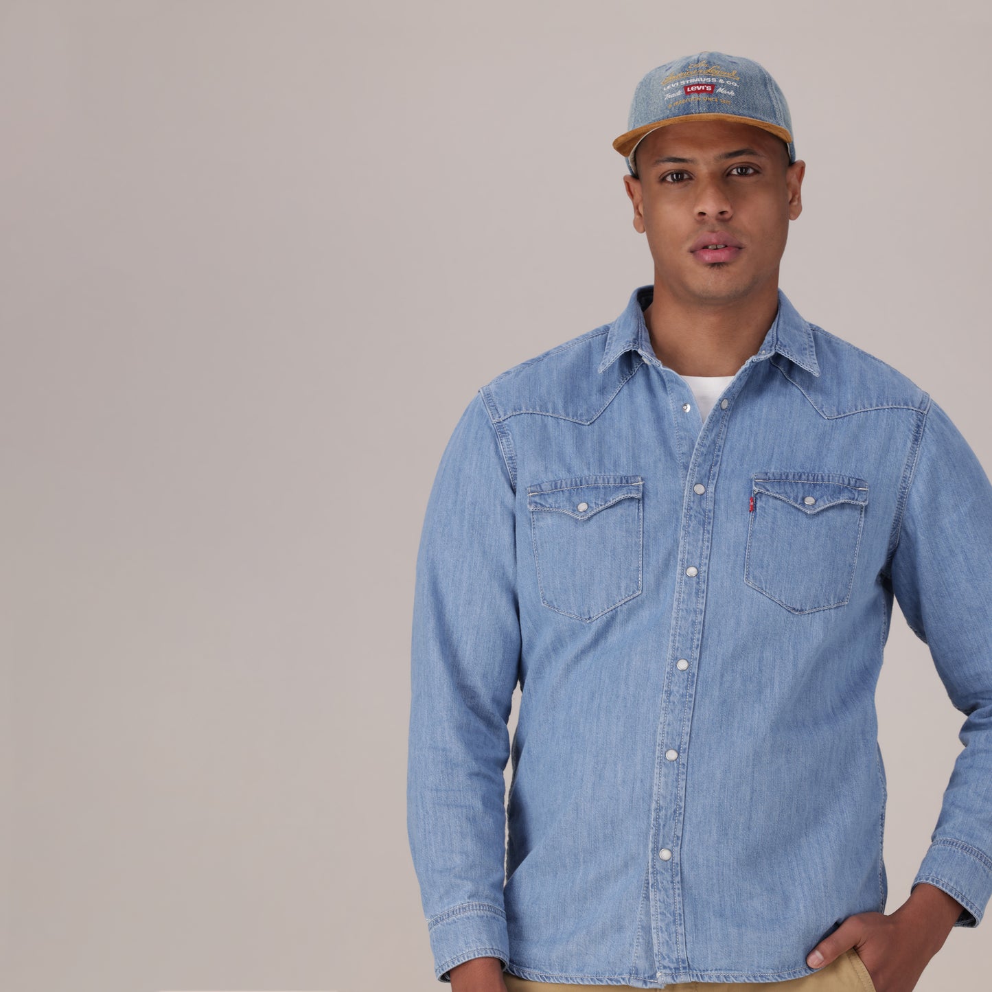 LEVI'S® MEN'S CLASSIC STANDARD FIT WESTERN SHIRT - MED INDIGO - FLAT FINISH