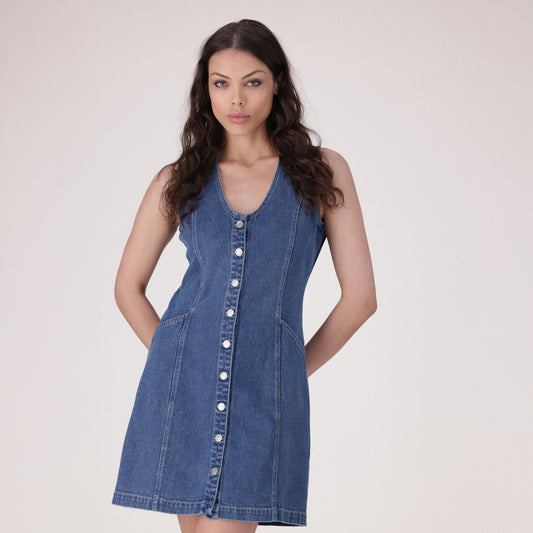 LEVI'S® WOMEN'S VIANNA VEST DRESS - MED INDIGO - WORN IN
