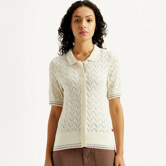 LEVI'S® WOMEN'S TEXTURED SLIM FIT POLO T-SHIRT - NEUTRAL