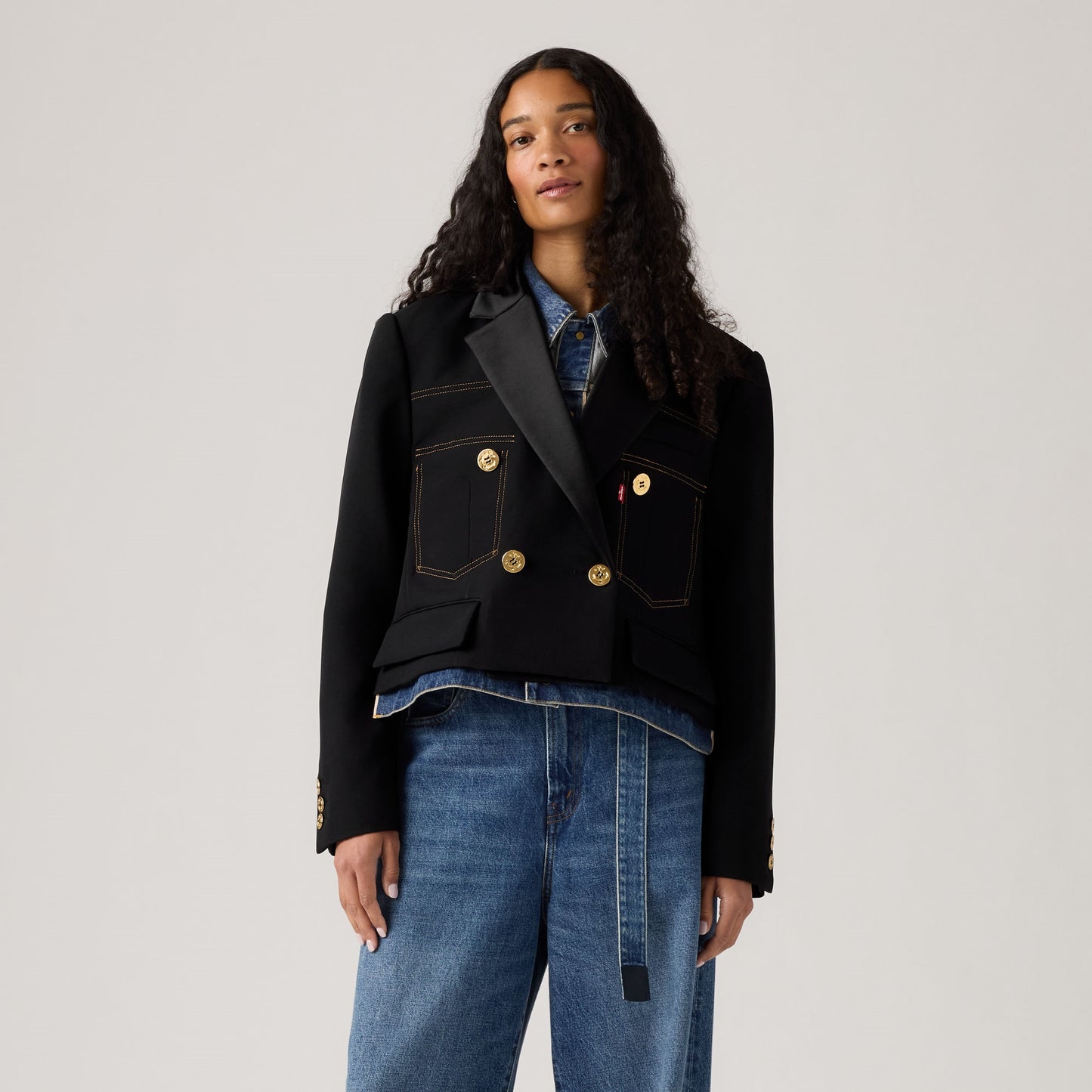 LEVI'S® X SACAI WOMEN'S DENIM x METELASSE TWILL JACKET - DARK INDIGO - FLAT FINISH