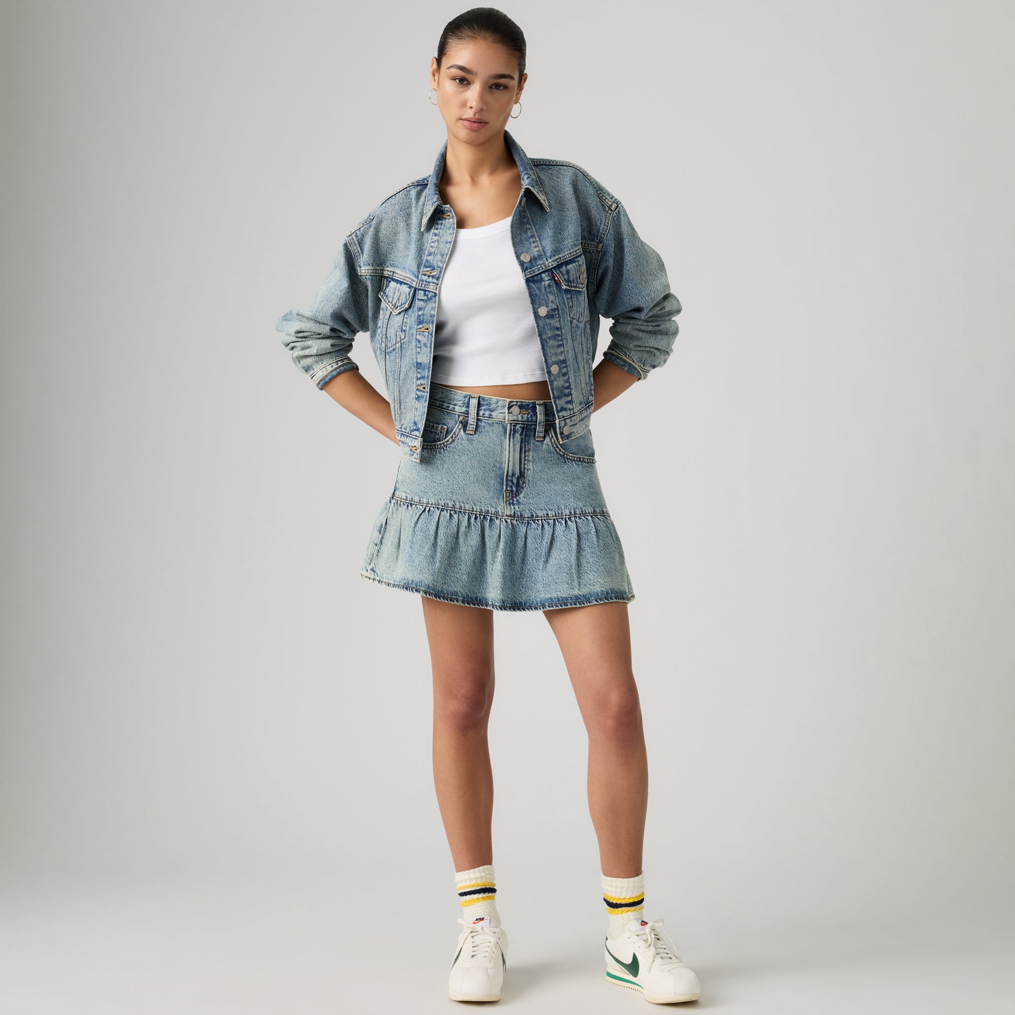 LEVI'S® WOMEN'S FLOUNCE MINI SKIRT - MED INDIGO - WORN IN