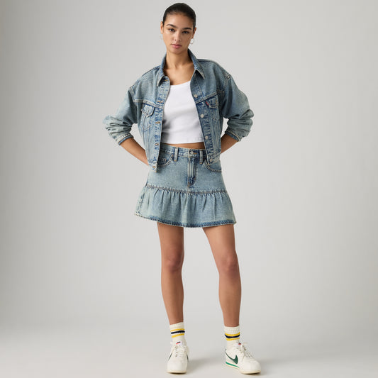 LEVI'S® WOMEN'S FLOUNCE MINI SKIRT - MED INDIGO - WORN IN