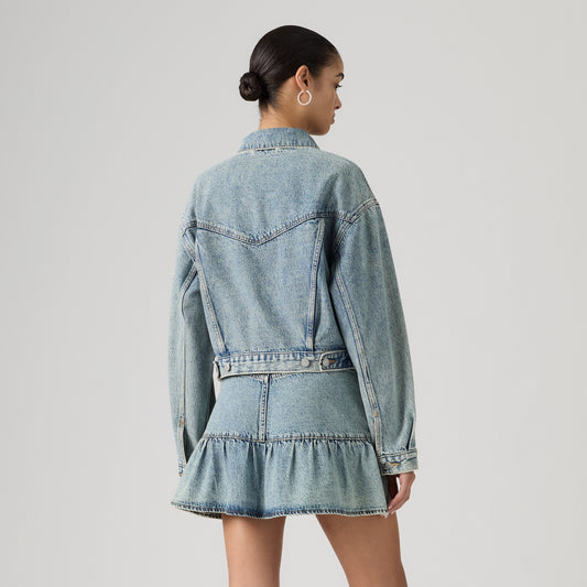 LEVI'S® WOMEN'S CROPPED '90S TRUCKER JACKET - MED INDIGO - WORN IN