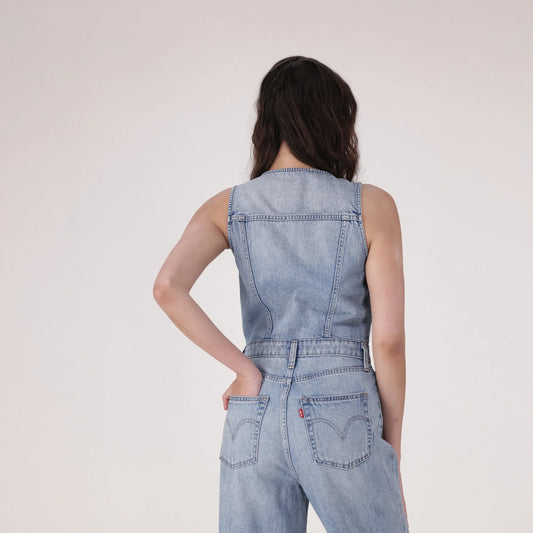LEVI'S® WOMEN'S DENIM WIDE-LEG JUMPSUIT - MED INDIGO - WORN IN