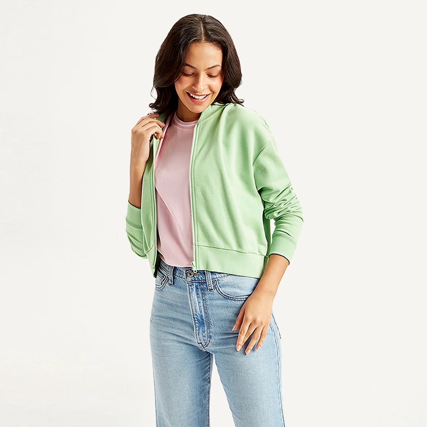LEVI’S® WOMEN'S BASEBALL COLLAR NECK SWEATSHIRT - GREEN