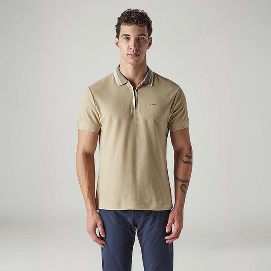 LEVI'S® MEN'S SOLID BEIGE TEXTURED POLO T SHIRT - NEUTRAL