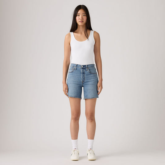 LEVI'S® WOMEN'S 501® MID-THIGH SHORTS - MED INDIGO - WORN IN