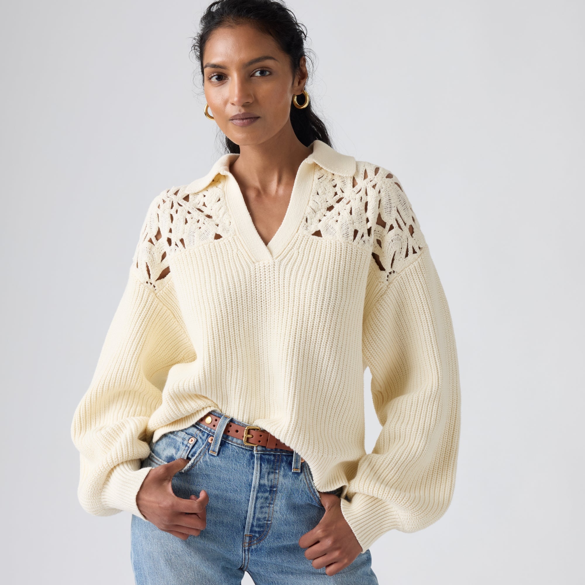 butcher products ニットポロ LEVI'S® WOMEN'S BIANCA CROCHET POLO SWEATER - MULTI COLOUR