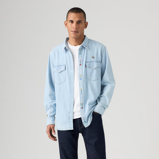 LEVI'S® MEN'S RELAXED FIT WESTERN SHIRT - MED INDIGO - FLAT FINISH