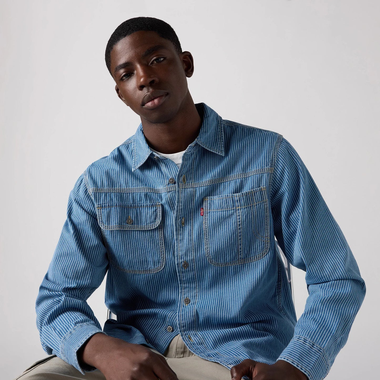 LEVI’S® MEN’S LONG-SLEEVE AUBURN WORKER SHIRT - MED INDIGO - FLAT FINISH