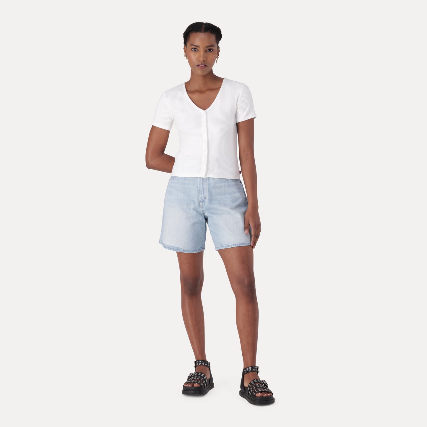 LEVI'S® WOMEN'S HIGH-RISE BAGGY SHORTS - MED INDIGO - FLAT FINISH