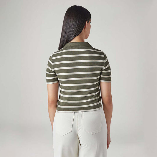 LEVI'S® WOMEN'S STRIPED OLIVE SLIM FIT RIBBED POLO T-SHIRT - MULTI-COLOR
