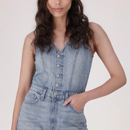 LEVI'S® WOMEN'S DENIM WIDE-LEG JUMPSUIT - MED INDIGO - WORN IN