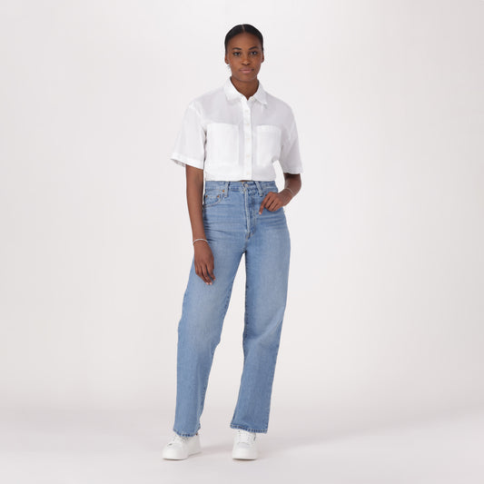 LEVI'S® WOMEN'S RIBCAGE STRAIGHT ANKLE JEANS - MED INDIGO - WORN IN