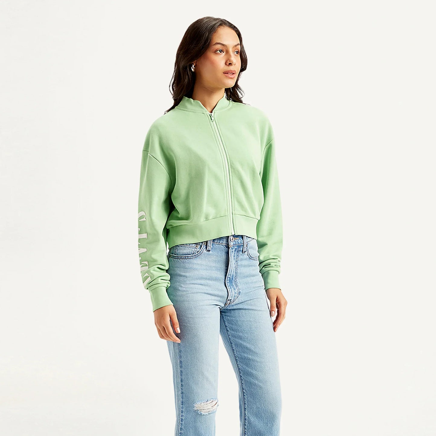 LEVI’S® WOMEN'S BASEBALL COLLAR NECK SWEATSHIRT - GREEN