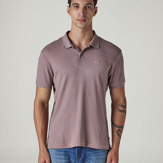 LEVI'S® MEN'S TEXTURED MAUVE RIBBED POLO T-SHIRT - PURPLE
