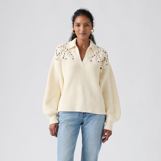 LEVI'S® WOMEN'S BIANCA CROCHET POLO SWEATER - NEUTRAL