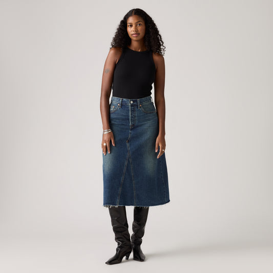 LEVI'S® WOMEN'S HIGH-RISE A-LINE DECON SKIRT - DARK INDIGO WORN IN