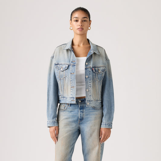 LEVI'S® WOMEN'S CROPPED '90S TRUCKER JACKET - MED INDIGO - WORN IN