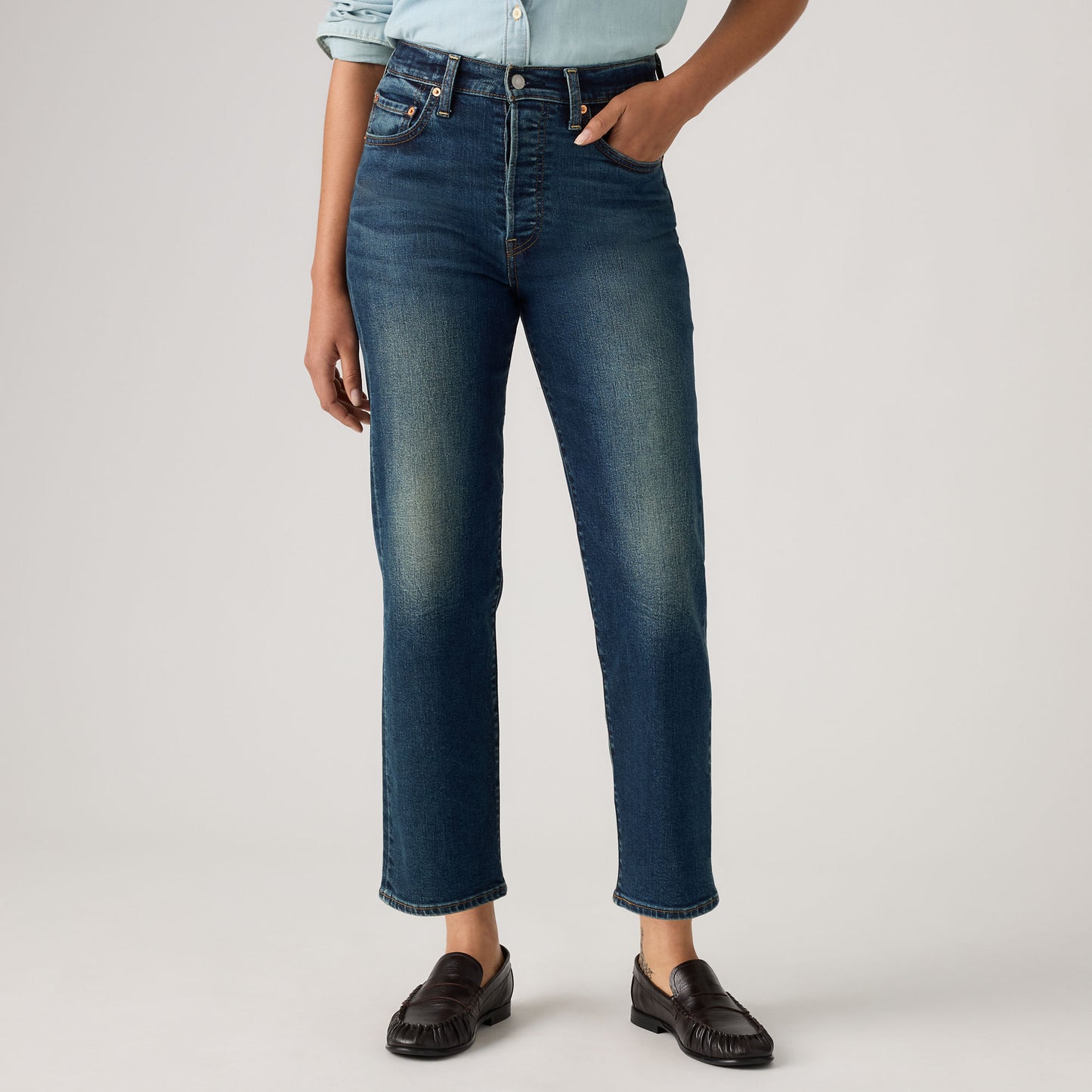 LEVI'S® WOMEN'S RIBCAGE STRAIGHT ANKLE JEANS - DARK INDIGO - WORN IN