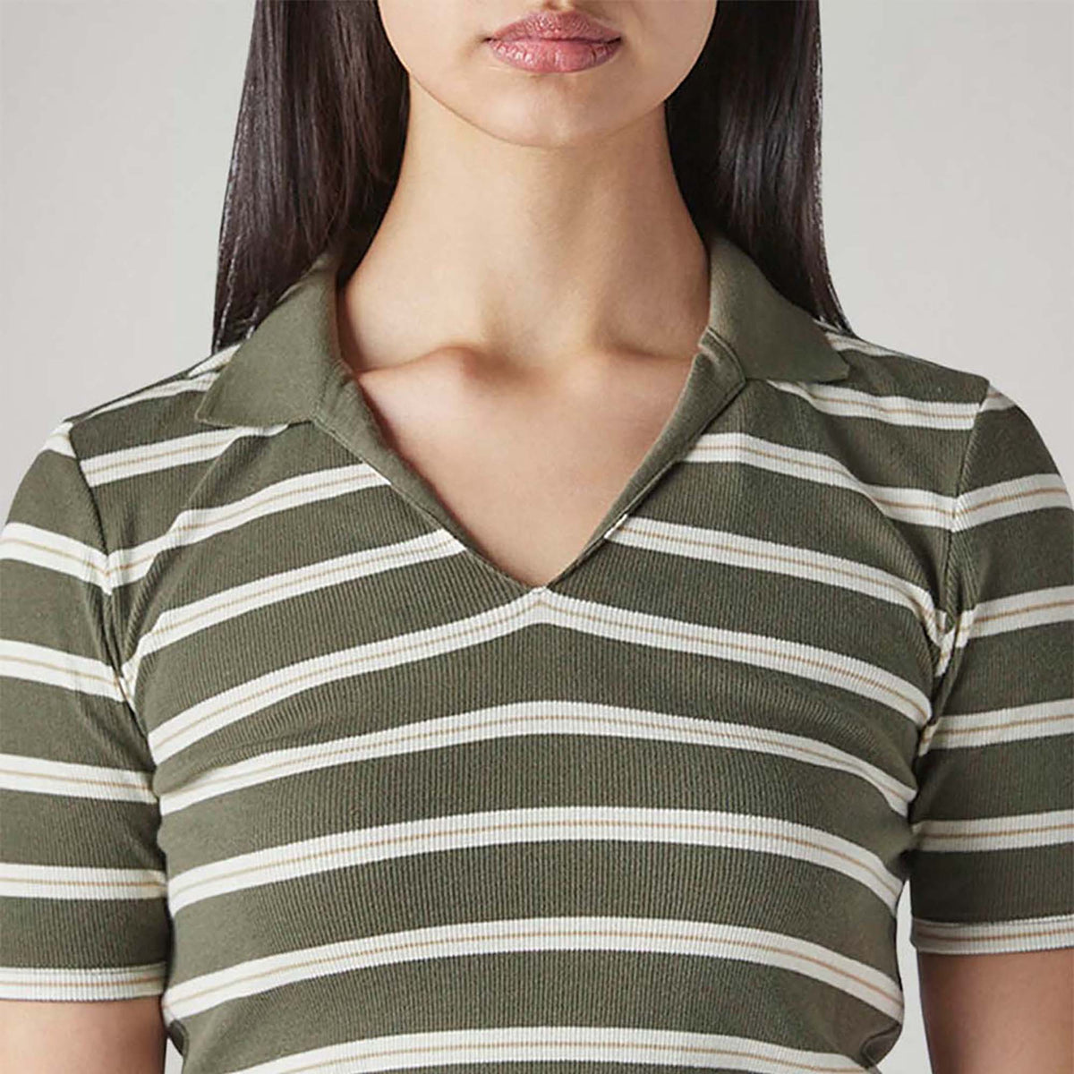 LEVI'S® WOMEN'S STRIPED OLIVE SLIM FIT RIBBED POLO T-SHIRT - MULTI-COLOR