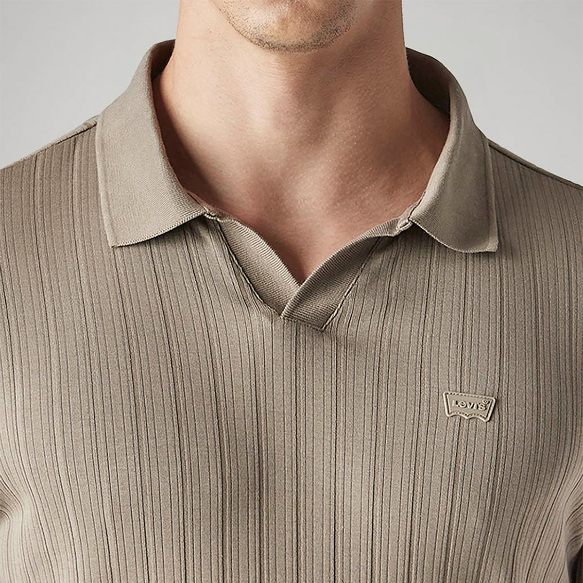 LEVI'S® MEN'S TEXTURED KHAKI RIBBED POLO T-SHIRT - BROWN