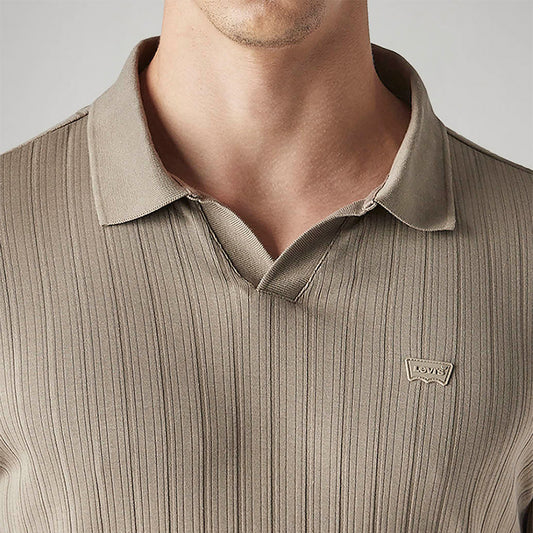 LEVI'S® MEN'S TEXTURED KHAKI RIBBED POLO T-SHIRT - BROWN