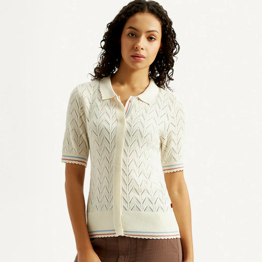 LEVI'S® WOMEN'S TEXTURED SLIM FIT POLO T-SHIRT - NEUTRAL