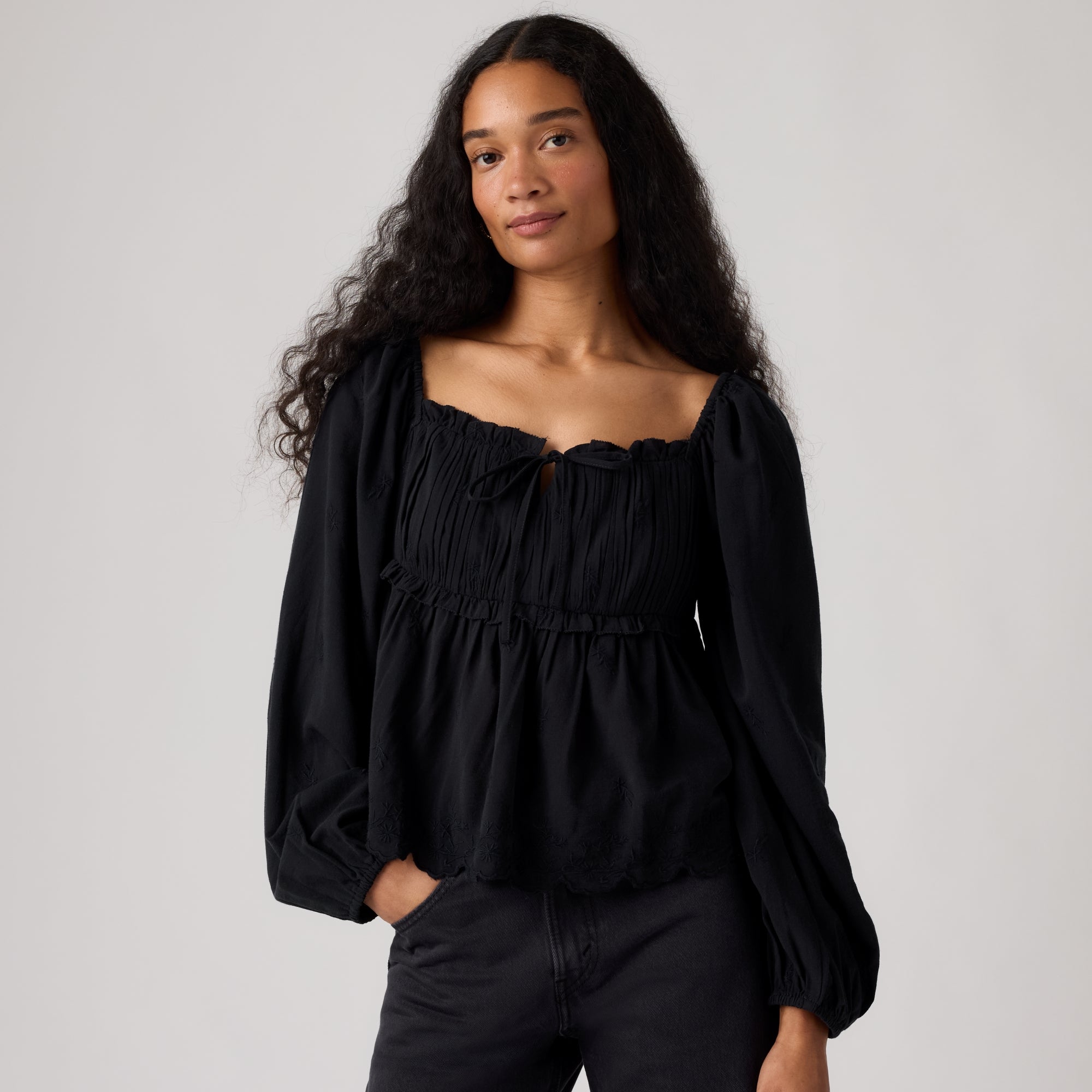 LEVI'S® WOMEN'S OTTIE LONG SLEEVE BOHO BLOUSE - BLACK
