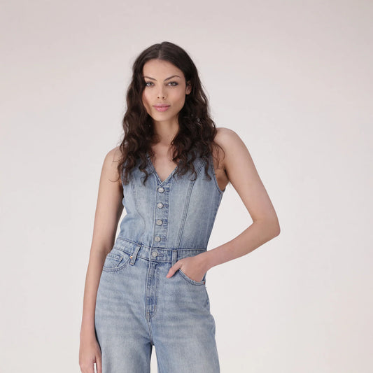LEVI'S® WOMEN'S DENIM WIDE-LEG JUMPSUIT - MED INDIGO - WORN IN