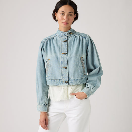 LEVI'S® WOMEN'S PARKER PRETTY SHORT COAT - MED INDIGO - WORN IN