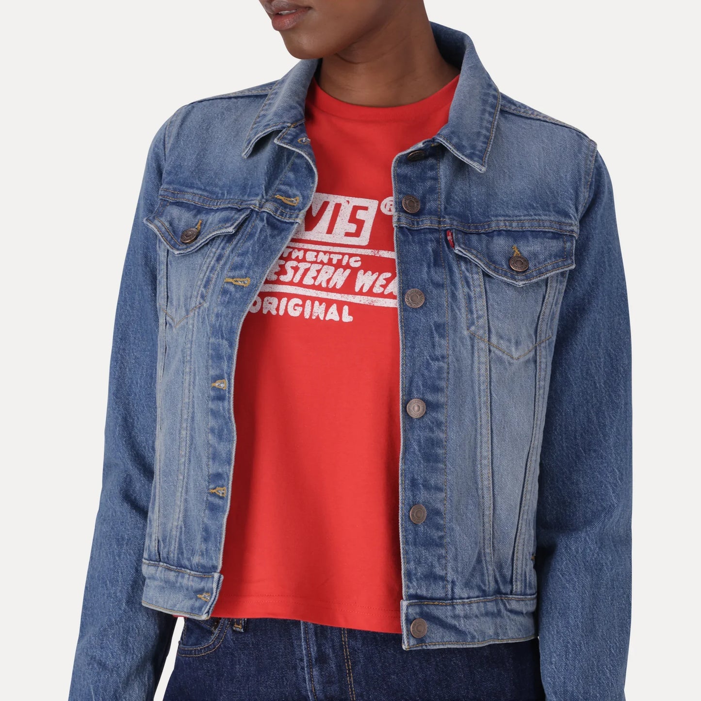 LEVI’S® WOMEN'S ORIGINAL TRUCKER JACKET - MED INDIGO - WORN IN