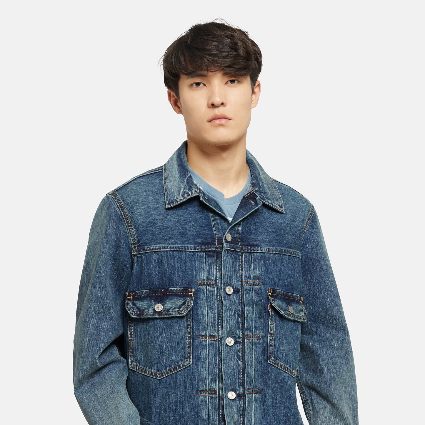 LEVI'S® MEN'S TYPE II TRUCKER JACKET - MED INDIGO - WORN IN
