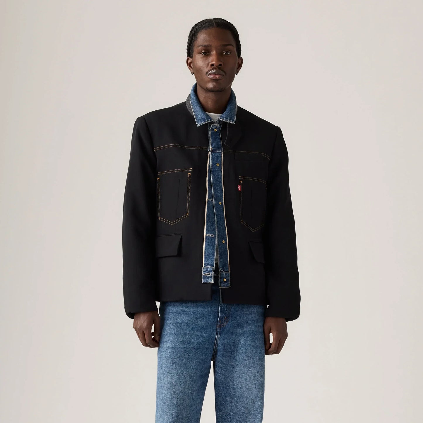 LEVI'S® X SACAI MEN'S DENIM X METELASSE TWILL REVERSIBLE BLOUSON - DARK INIDGO - FLAT FINISH