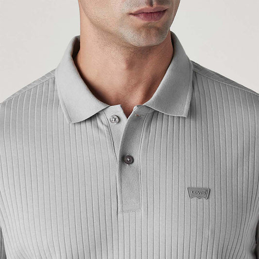 LEVI'S® MEN'S TEXTURED GREY RIBBED POLO T-SHIRT - GREY