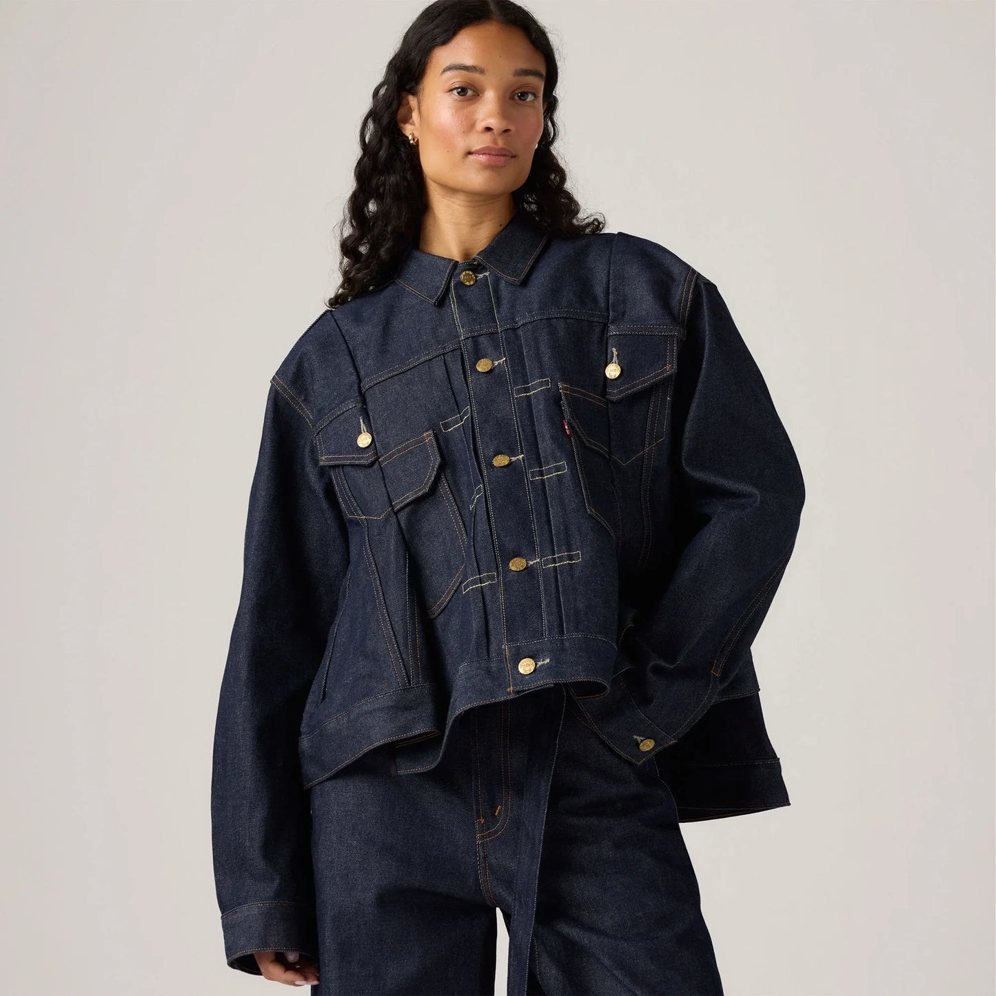 LEVI'S® X SACAI WOMEN'S DENIM JACKET - DARK INDIGO - FLAT FINISH