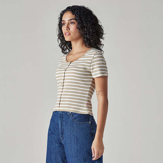 LEVI'S® WOMEN'S STRIPED CREAM ROUND NECK TOP - MULTI-COLOR