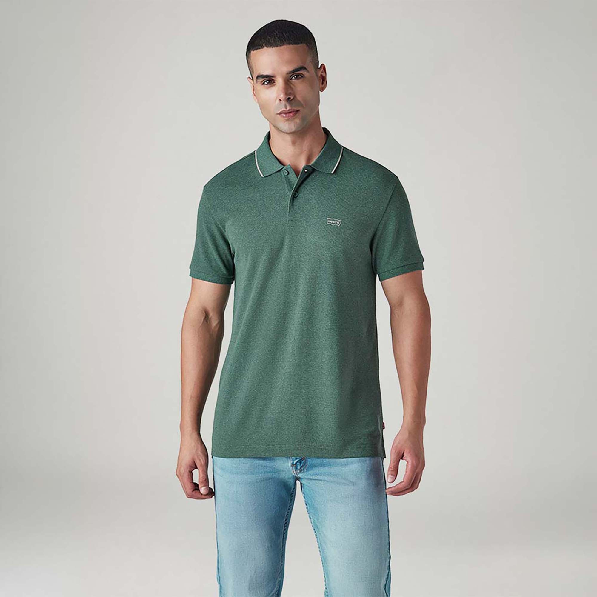 MEN'S SOLID GREEN PIQUE POLO T-SHIRT - GREEN
