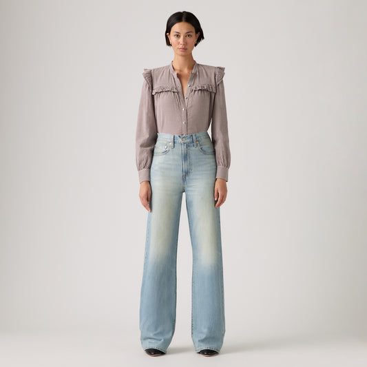 LEVI'S® WOMEN'S RIBCAGE WIDE-LEG JEANS - MED INDIGO - WORN IN