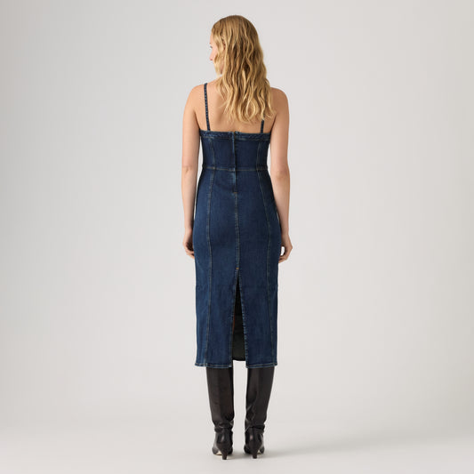 LEVI'S® WOMEN'S SEAMED BUSTIER DRESS - MED INDIGO - WORN IN