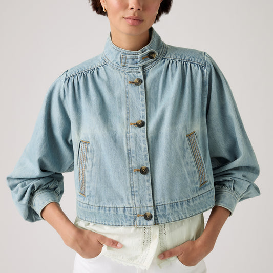 LEVI'S® WOMEN'S PARKER PRETTY SHORT COAT - MED INDIGO - WORN IN