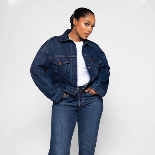 LEVI'S® WOMEN'S LIMITED EDITION LOOSE CROP TRUCKER JACKET - DARK INDIGO - FLAT FINISH