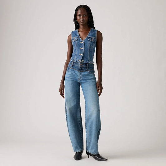 LEVI'S® WOMEN'S BARREL SADDLE BACK JEANS - MED INDIGO - WORN IN