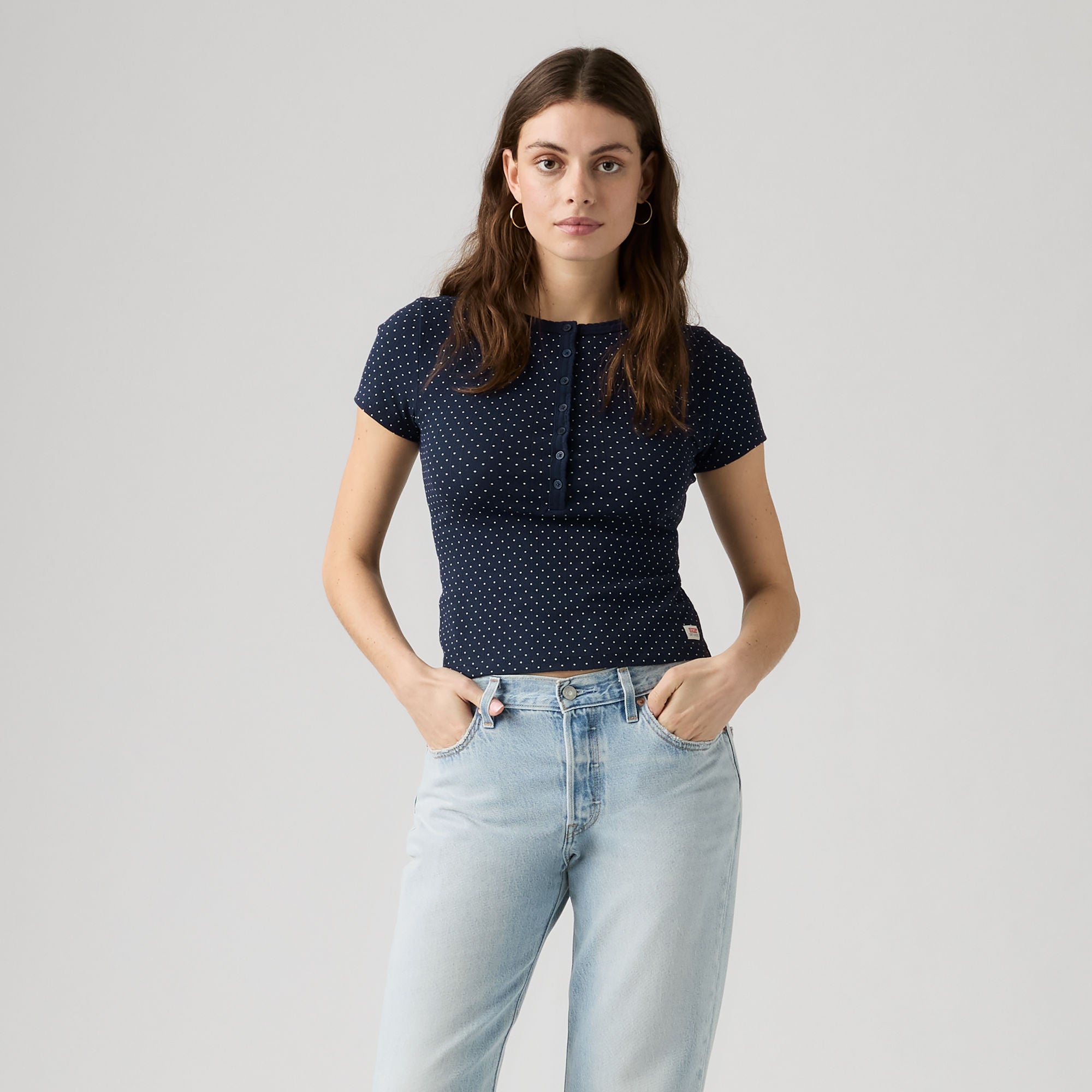 LEVI'S® WOMEN'S DRY GOODS POINTELLE SHORT-SLEEVE HENLEY - BLUE