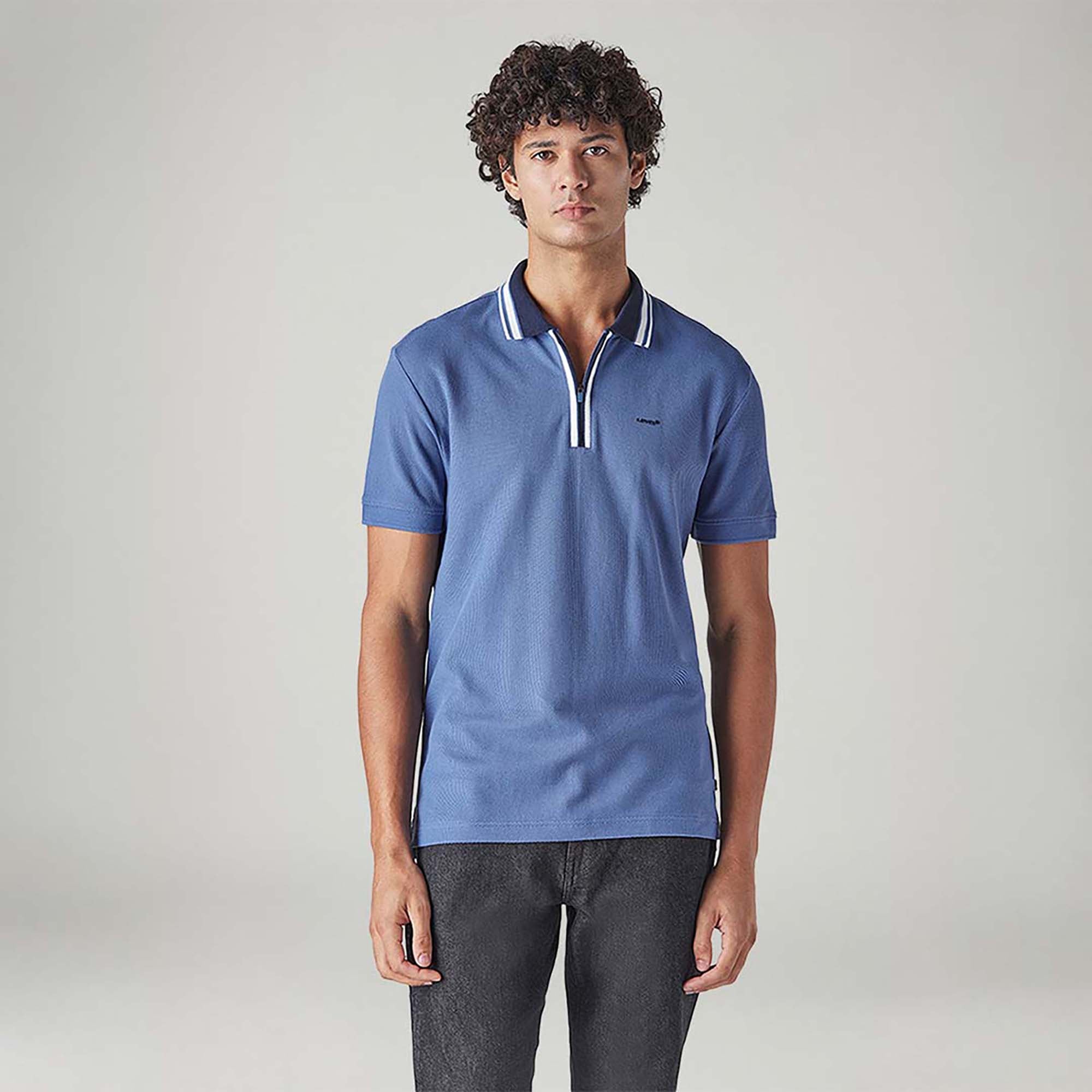 LEVI'S® MEN'S SOLID BLUE TEXTURED POLO T-SHIRT - BLUE