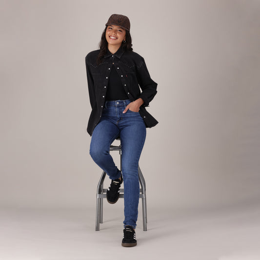 LEVI'S® WOMEN'S 720 HIGH-RISE SUPER SKINNY JEANS - MED INDIGO - WORN IN
