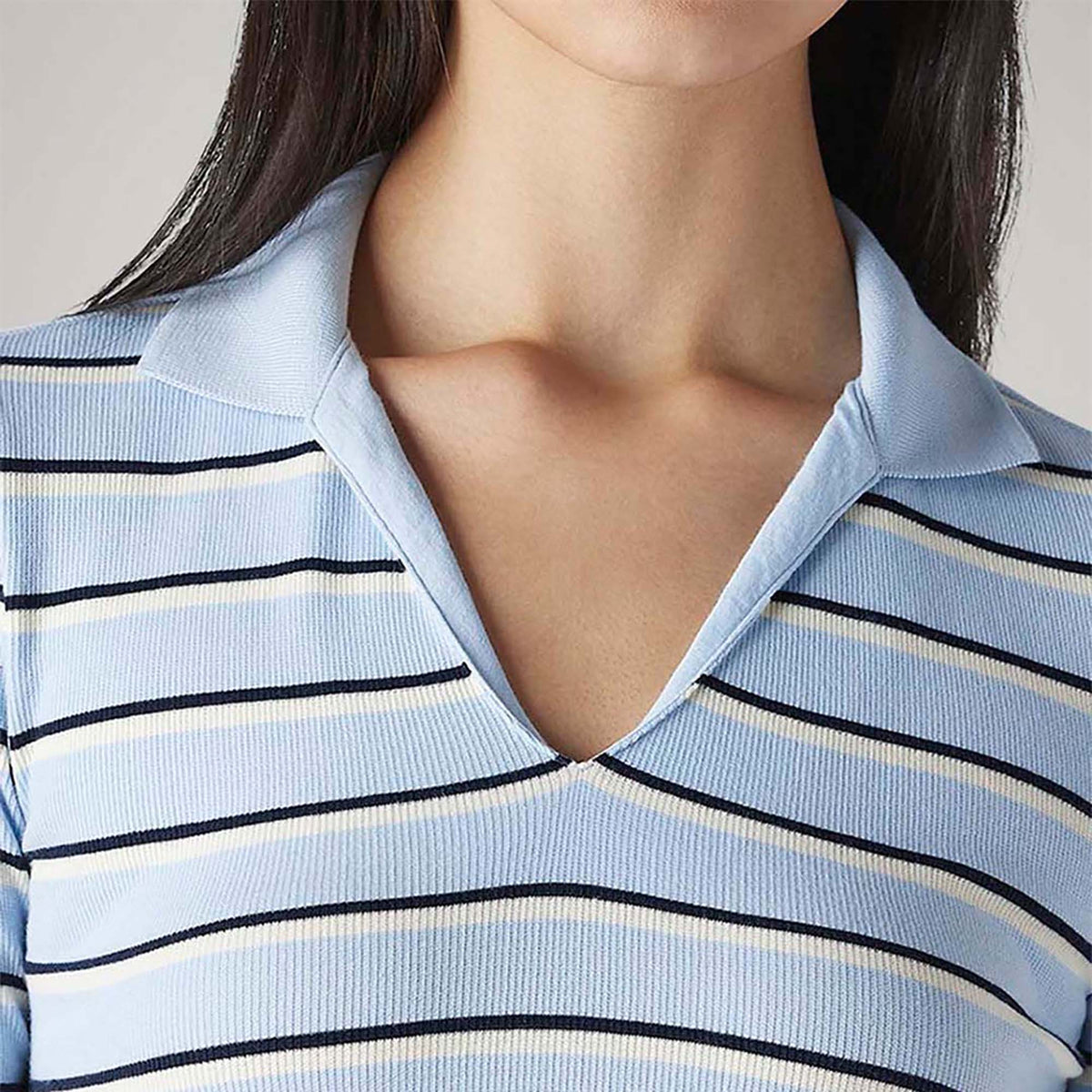 LEVI'S® WOMEN'S STRIPED LIGHT-BLUE SLIM FIT RIBBED POLO T-SHIRT - MULTI-COLOR