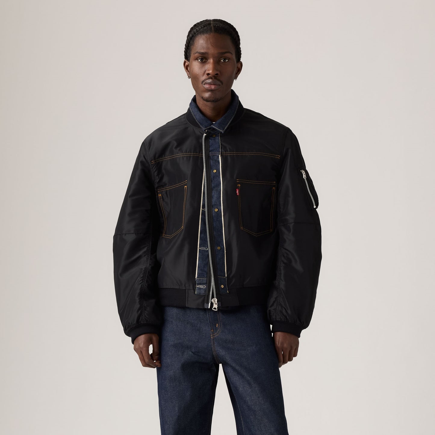 LEVI'S® X SACAI MEN'S DENIM X NYLON TWILL REVERSIBLE BLOUSON - MED INDIGO - WORN IN